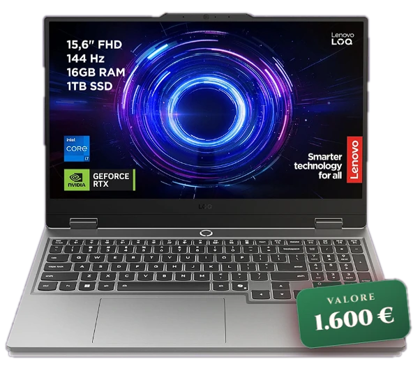 Notebook gaming Lenovo LOQ 15 del valore di 1.600 euro